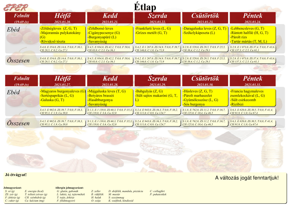 Aktuális étlap 2023. március 31-ig