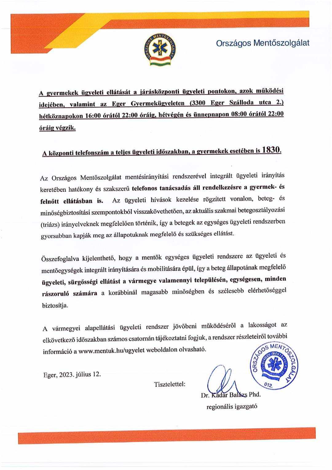 Orvosi ügyelet felhívás 3.