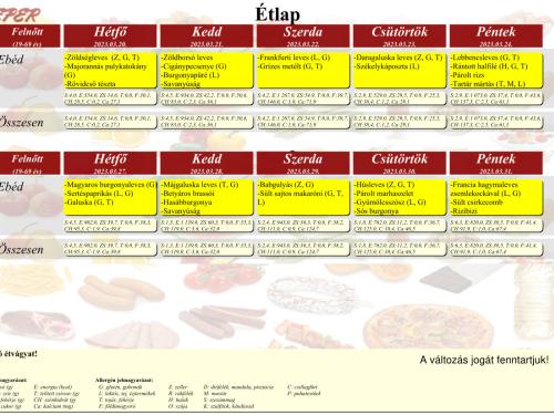 Aktuális étlap 2023. március 31-ig